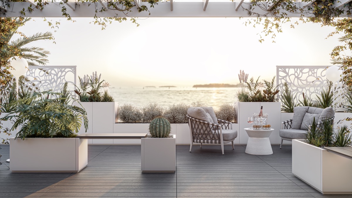 Fém virágláda fehér színben