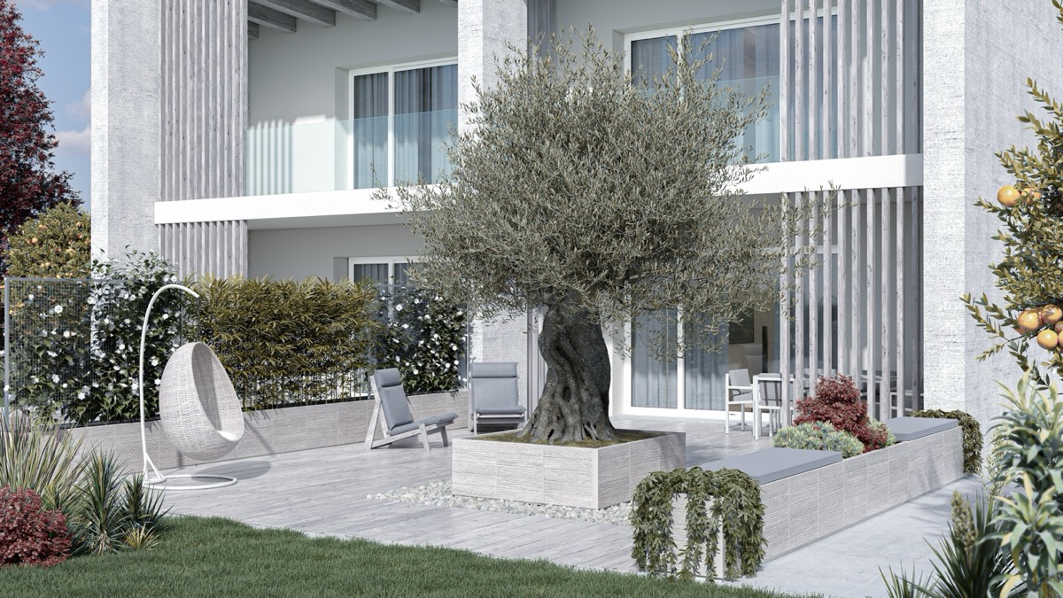 Rekonstruált kő virágláda fehérített juhar felülettel